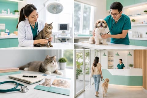StarVets clinic collage showing veterinarian and pet care scenes